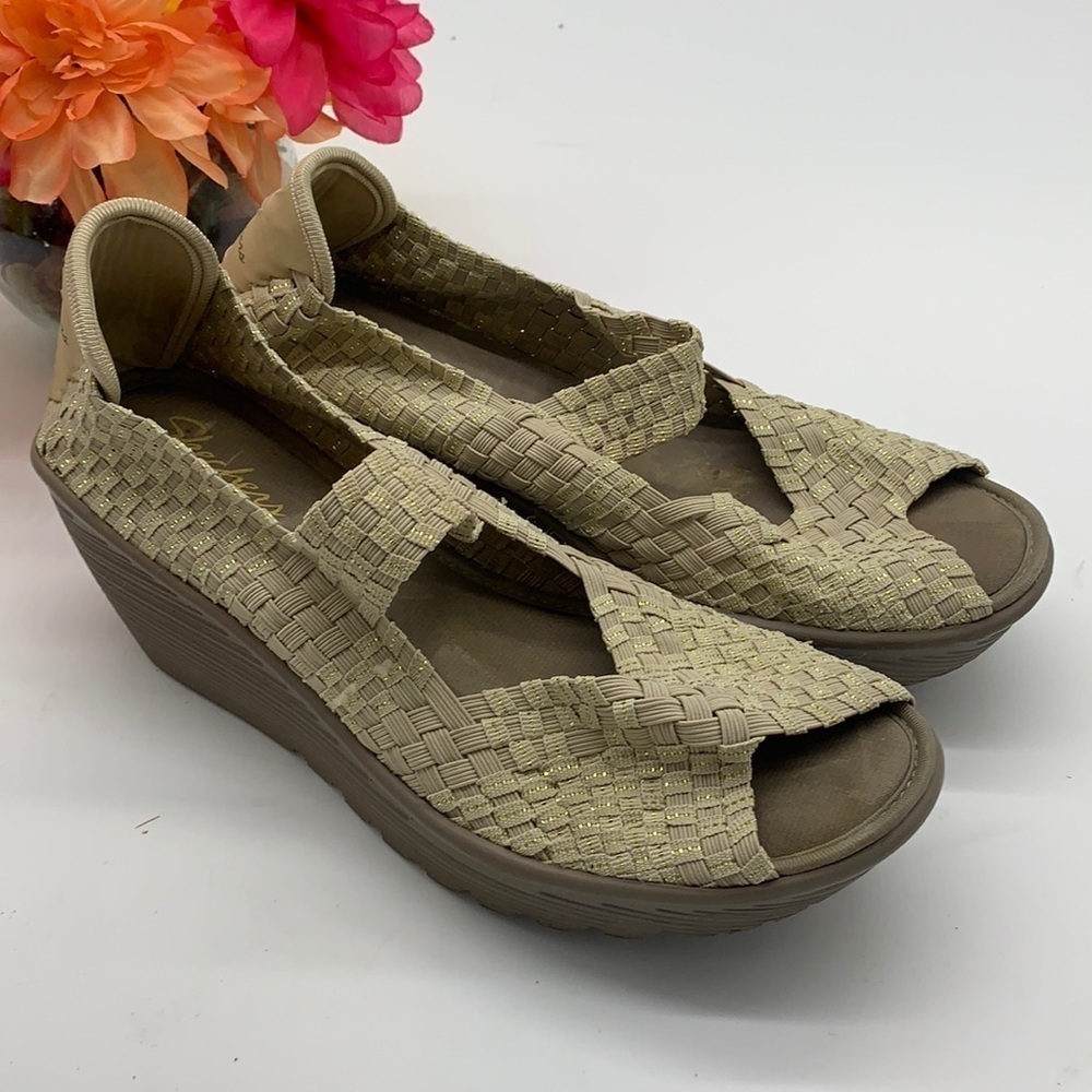 Skechers Tan Woven Wedge Sandal Sz 8.5